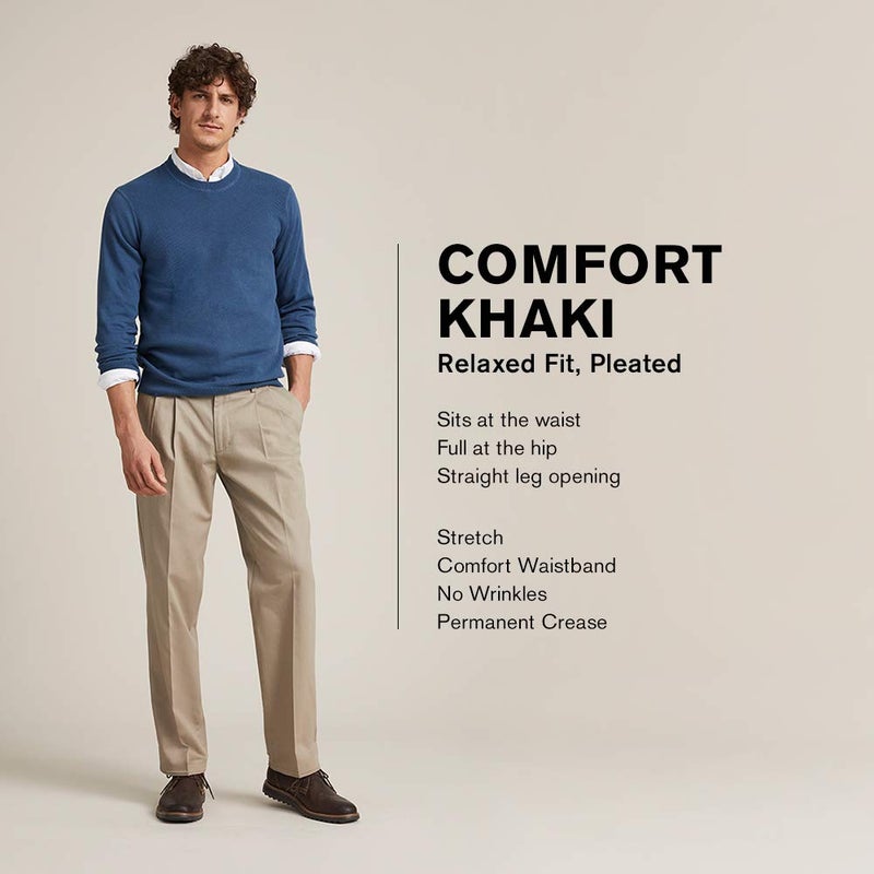 Dockers Men's Relaxed Fit Comfort Khaki Pants - Pleated, British Khaki, 34W x 29L - Image 2